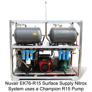 Nuvair EK76-R15 surface supply nitrox system with Champion R15 pump